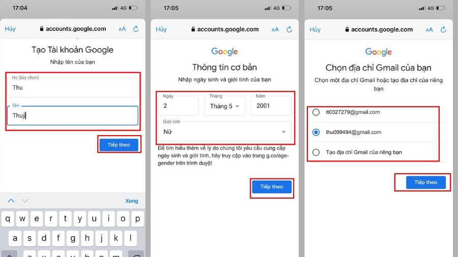 Nhập đầy đủ các thông tin cá nhân