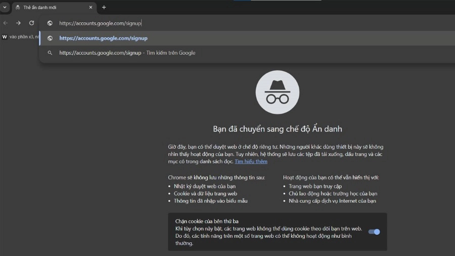 Mở trình duyệt Google Chrome, sau đó nhấn tổ hợp phím Ctrl + Shift + N để mở cửa sổ ẩn danh.