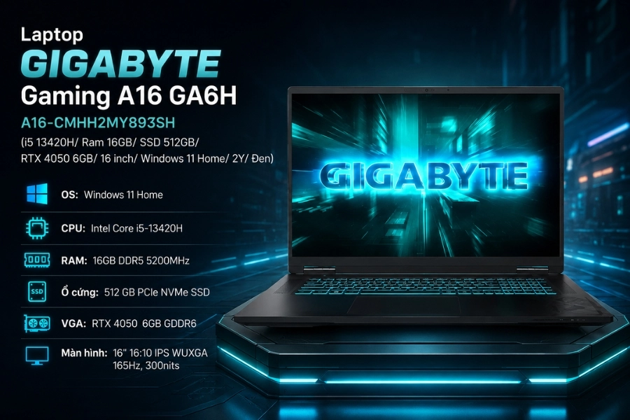 Laptop Gigabyte Gaming A16 GA6H A16-CMHH2MY893SH Laptop Gigabyte Gaming A16 GA6H A16-CMHH2MY893SH
