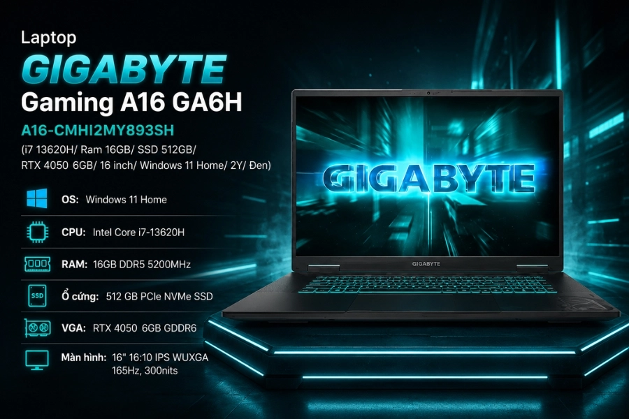 Laptop Gigabyte Gaming A16 GA6H A16-CMHI2MY893SH Laptop Gigabyte Gaming A16 GA6H A16-CMHI2MY893SH