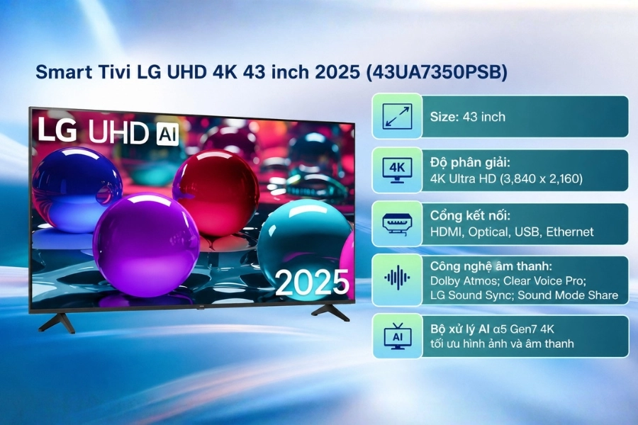Smart Tivi LG UHD 4K 43 inch 2025 (43UA7350PSB) Smart Tivi LG UHD 4K 43 inch 2025 (43UA7350PSB)