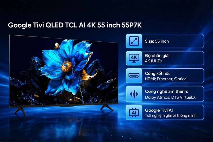 Google Tivi QLED TCL AI 4K 55 inch 55P7K Google Tivi QLED TCL AI 4K 55 inch 55P7K