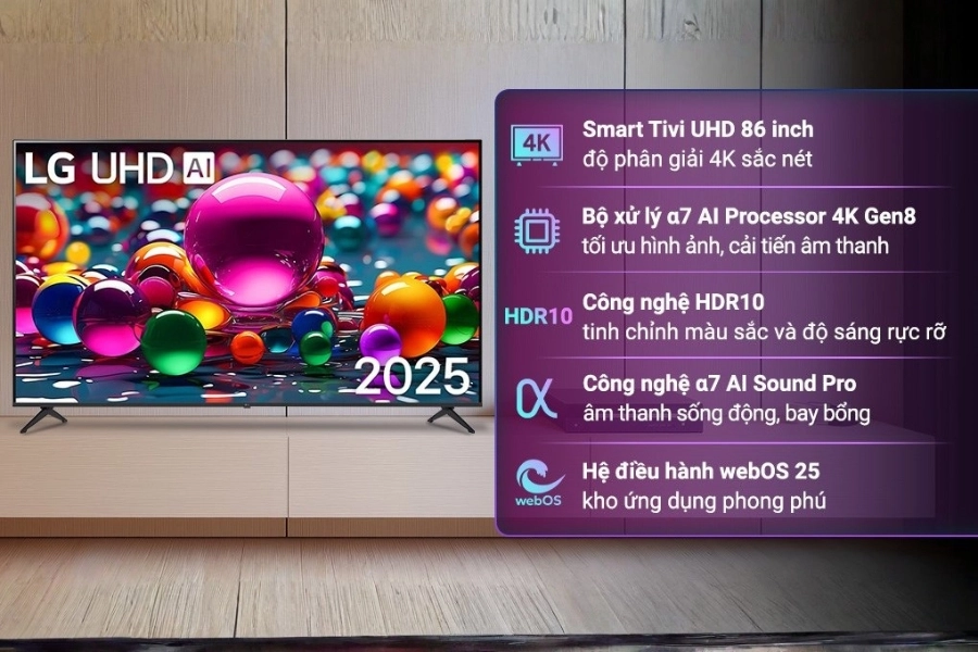 Smart Tivi LG 4K AI 86 inch UA8450 2025 (86UA8450PSA) Smart Tivi LG 4K AI 86 inch UA8450 2025 (86UA8450PSA)