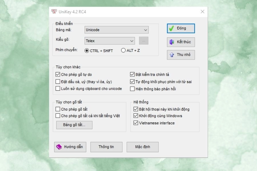 Thiết lập bảng điều khiển trên unikey download Thiết lập bảng điều khiển trên unikey download