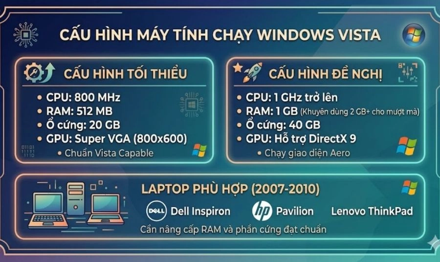 Cấu hình yêu cầu để chạy Windows Vista mượt mà