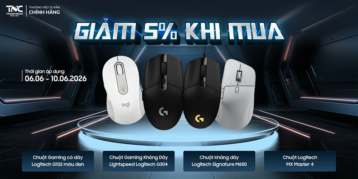 GIẢM 5% KHI MUA 1 TRONG 4 SẢN PHẨM CHUỘT LOGITECH