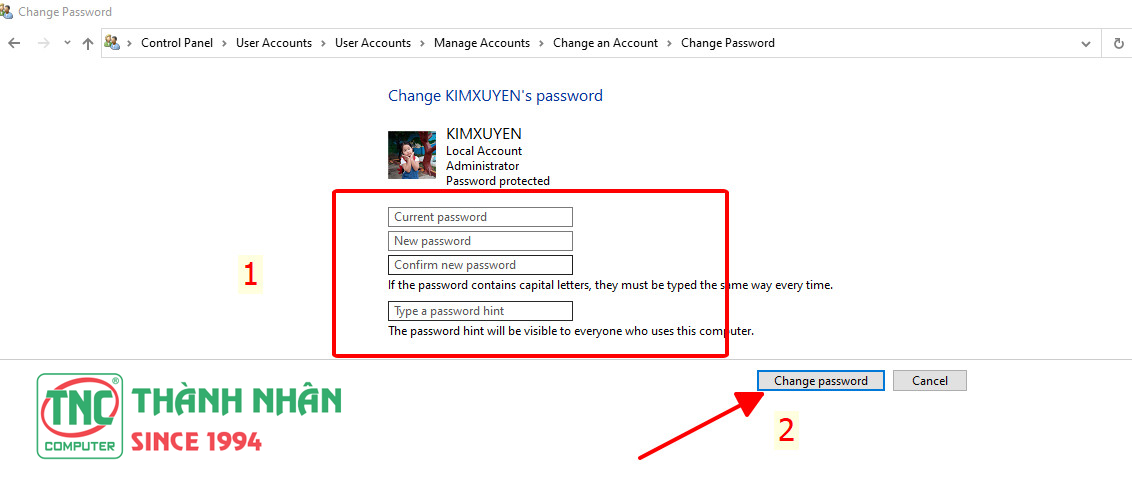 cách đặt pass máy tính win 10