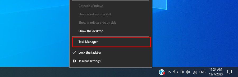 Nhấn chuột phải vào thanh Taskbar