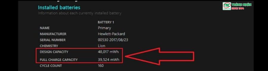 Mở trang Battery report