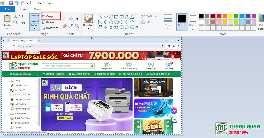 Chọn Select > Chọn Crop để tiến hành cắt vùng hình