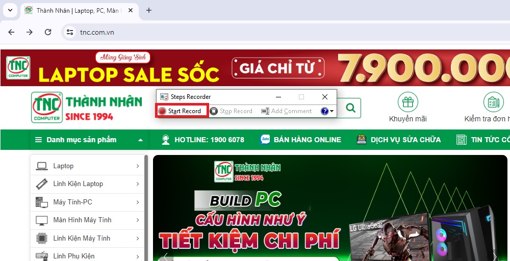 Bấm chọn Start Record để bắt đầu thực hiện thao tác chụp hình