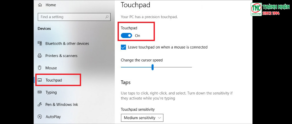 Chuyển trạng thái của dòng TouchPad từ ON sang OFF