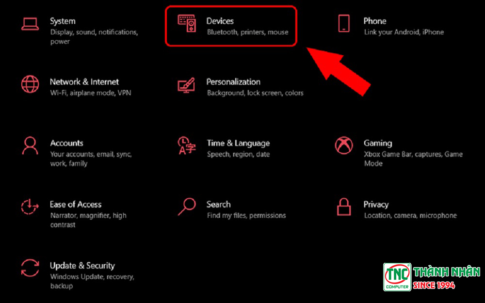 Nhấn tổ hợp phím Windows + I sau đó chọn Devices
