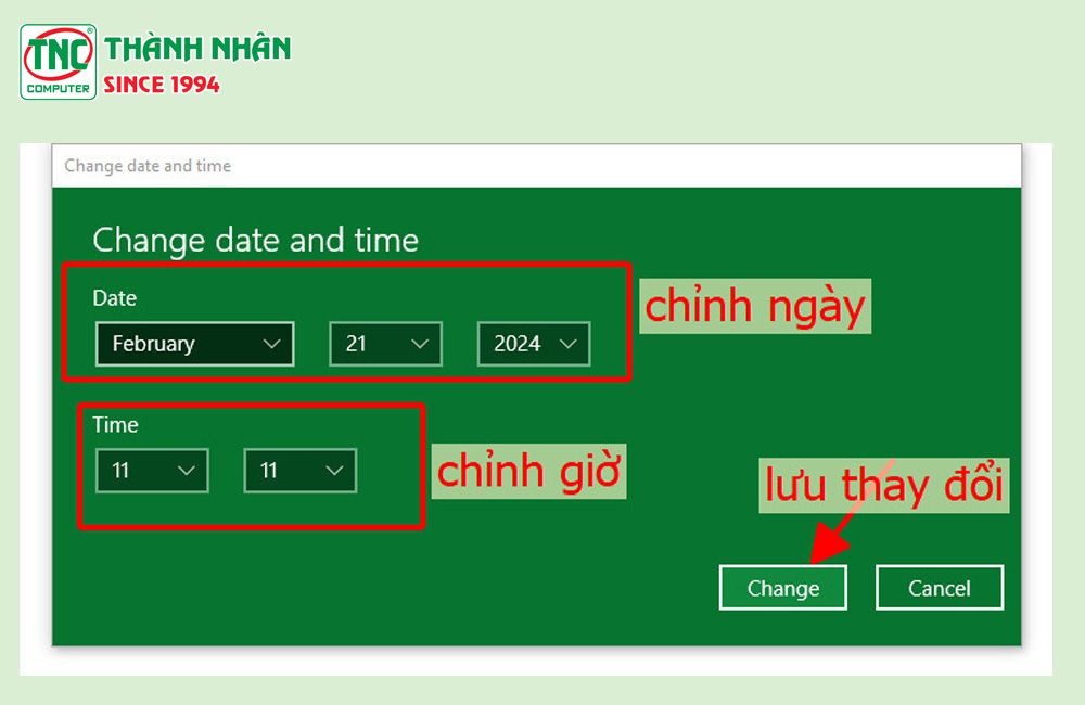 chỉnh sửa ngày giờ trên máy tính