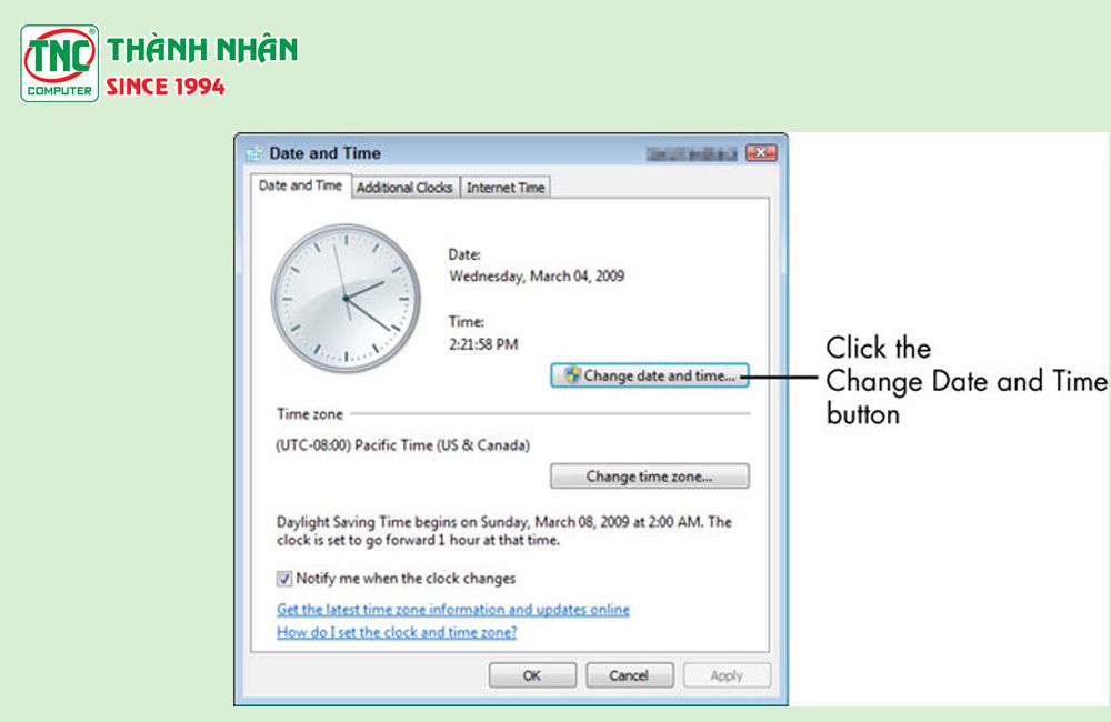 hướng dẫn chỉnh ngày giờ trên máy tính win 7