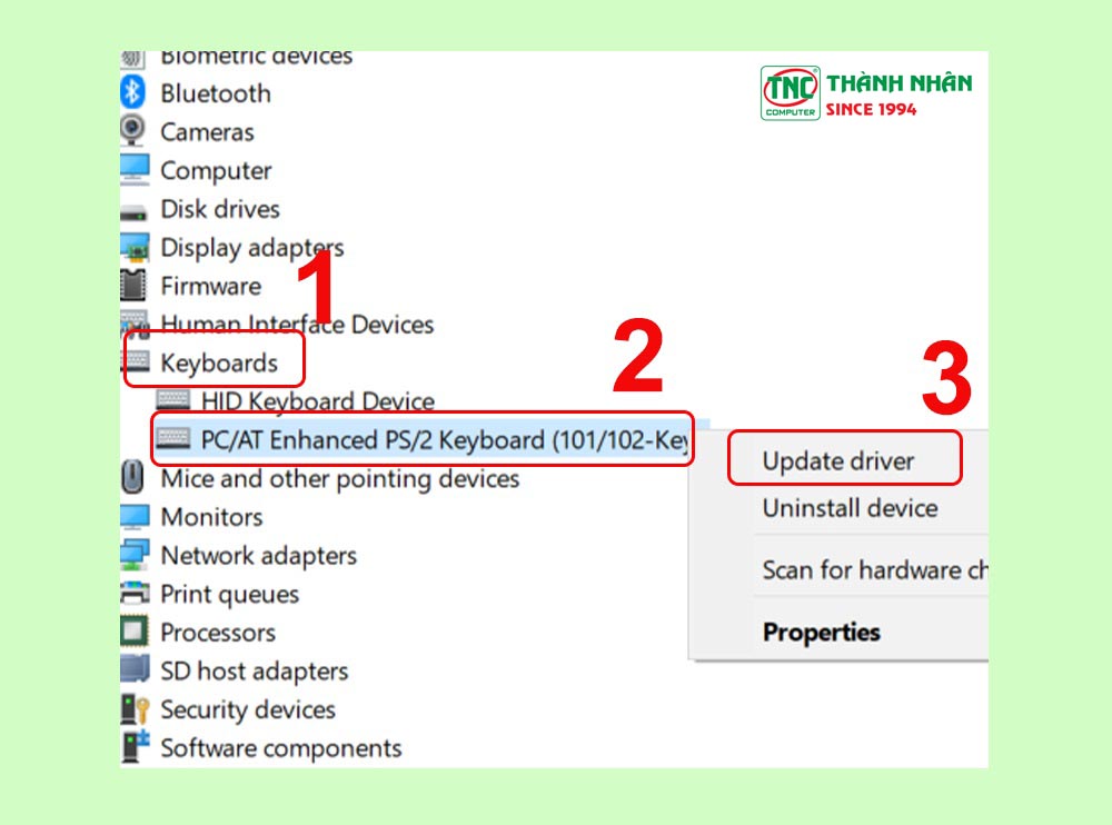 Chọn mục Update Driver