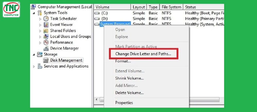 Chọn Change Drive Letter and Path