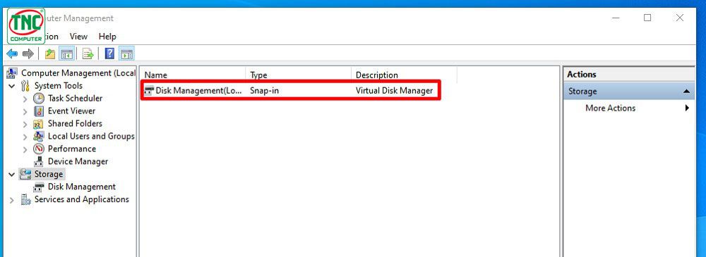 Chọn mục Disk Management