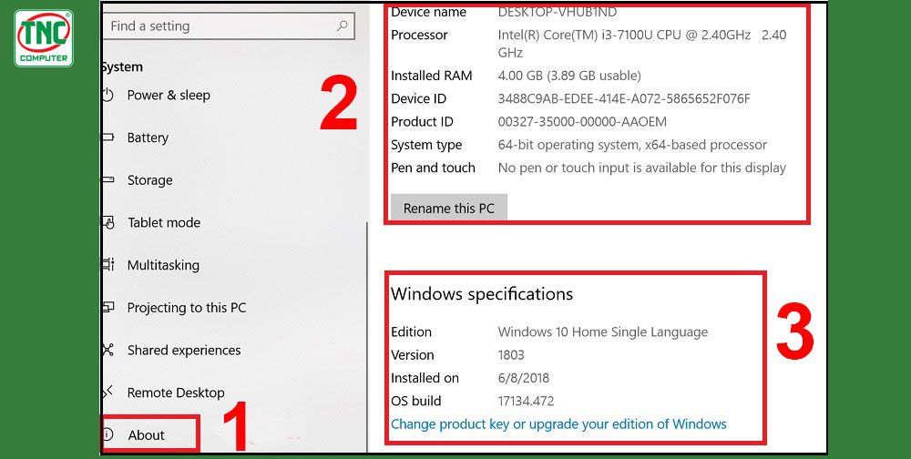 Xem phiên bản của CPU, Windows, dung lượng RAM