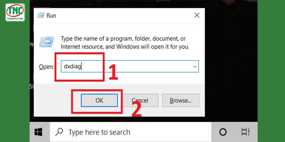 Bấm tổ hợp phím Windows + R > Gõ dxdiag > Bấm OK