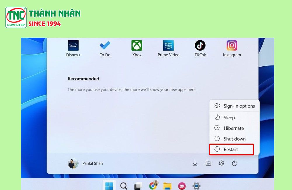 Khởi động lại máy tính