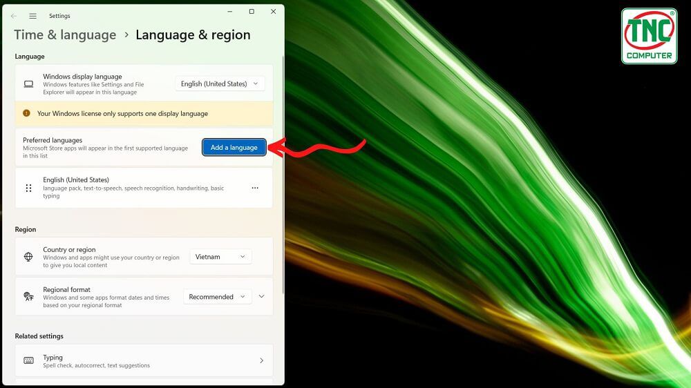 Chọn Add a Language