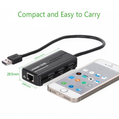 Bộ chuyển USB 2.0 to LAN 100Mbps + Hub USB 2.0 3 Cổng Ugreen 20264