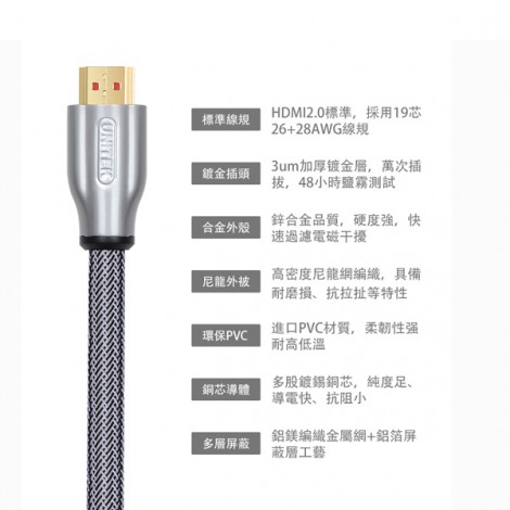 Cáp HDMI 2.0 dài 5m Unitek YC-140RGY