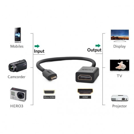 Cáp chuyển đổi Micro HDMI to HDMI Female dài 20cm Ugreen 20134