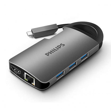 Hub Type-C 3.1 ->3 USB 3.0+HDMI+RJ45+SD+TF+Type-C PD 1 Philips DLK6518C/94