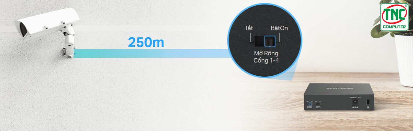 Switch PoE+ Mercusys MS105GP có phạm vi rộng