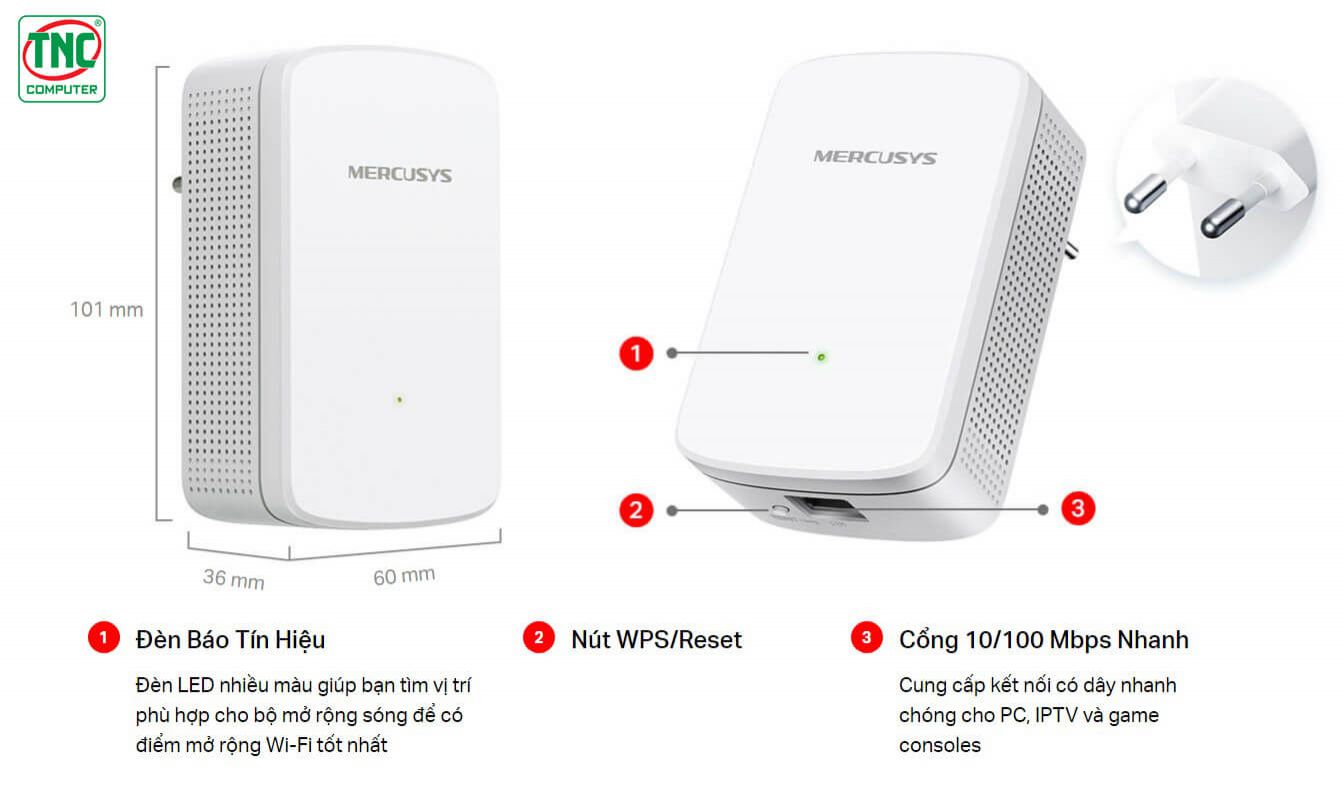 Bộ Mở Rộng Sóng Wifi Mercusys ME10 thiết kế hiện đại