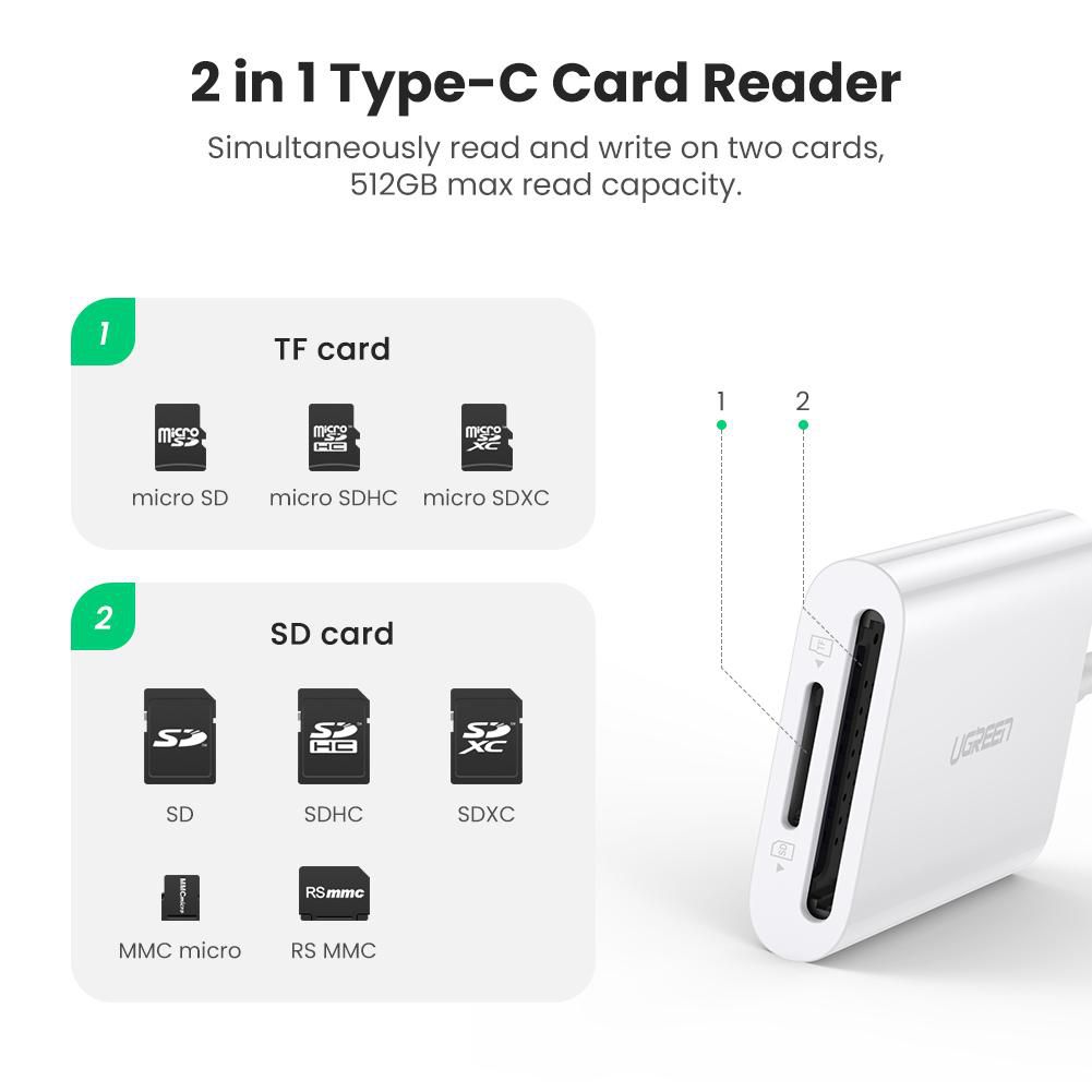 Đầu đọc thẻ nhớ UGREEN USB-C to SD+TF 4.0 60724