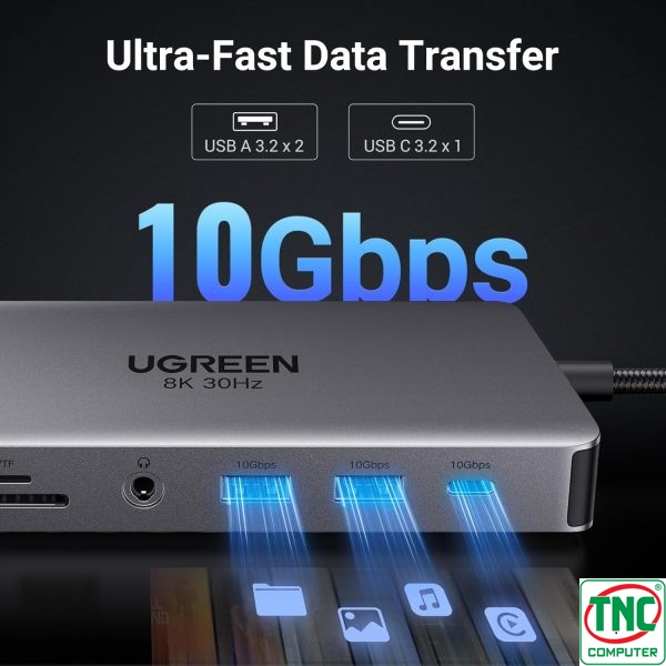 Bộ chuyển đổi đa năng USB-C 11 in 1, HDMI 8K@30Hz 4K60Hz Ugreen 15965 dài Bộ chuyển đổi đa năng USB-C 11 in 1, HDMI 8K@30Hz 4K60Hz Ugreen 15965 dài