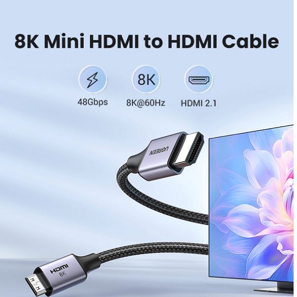 Cáp chuyển đổi Mini HDMI to HDMI 2.1 Ugreen 15514 HD163 sở hữu độ phân giải cao