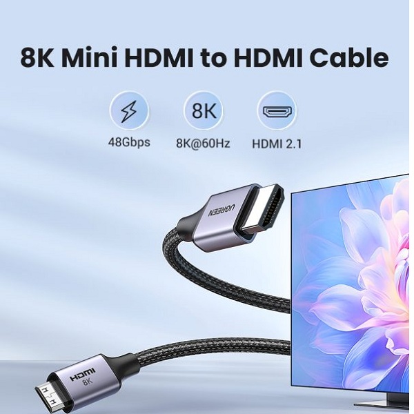 Cáp chuyển đổi Mini HDMI to HDMI 2.1 Ugreen 15515 HD163 sở hữu tính năng truyền dẫn 2 chiều dễ dàng Cáp chuyển đổi Mini HDMI to HDMI 2.1 Ugreen 15515 HD163 sở hữu tính năng truyền dẫn 2 chiều dễ dàng