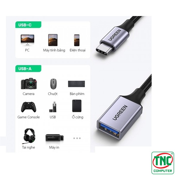 Cáp chuyển đổi Type C sang USB 3.0 OTG dài 18cm Ugreen 70889 có cổng kết nối hiện đại Cáp chuyển đổi Type C sang USB 3.0 OTG dài 18cm Ugreen 70889 có cổng kết nối hiện đại