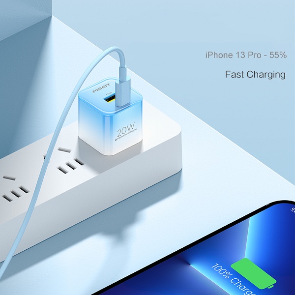 Thiết kế nhỏ gọn, di động Cốc sạc Pisen Quick Ice Crystal PD 20W Rainbow KPD201