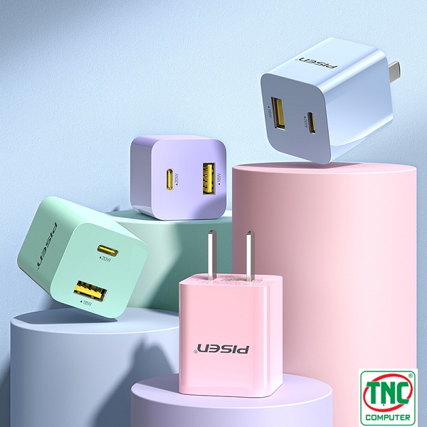 Sạc nhanh chóng Cốc sạc Pisen Quick QP 20W USB-A & Type-C DM813CN Hồng