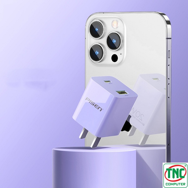 Sạc nhanh chóng Cốc sạc PISEN Quick QP 20W USB-A & Type-C DM813CN Tím