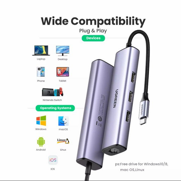 Hub USB-C to LAN Ugreen 20932 được làm bằng chất liệu bền bỉ, chắc chắn