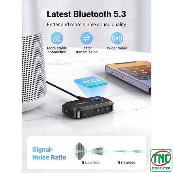 bluetooth 5.3 nâng cao chất lượng kết nối Thiết bị nhận âm thanh Bluetooth 5.3 Ugreen 90748