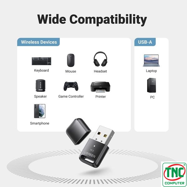 có thể dùng với nhiều thiết bị khác nhau Thiết bị USB Bluetooth 5.3 Ugreen 90225