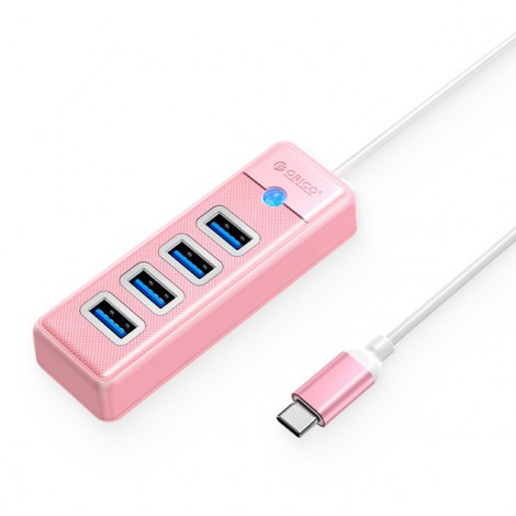 Bộ chia Type C sang 4 cổng USB 3.0, Hồng, Orico PW4U-C3-015-PK