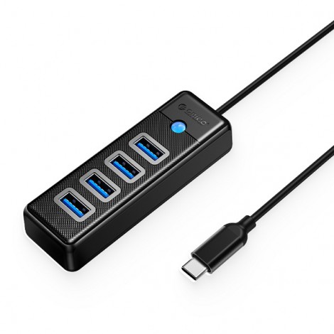 Bộ chia Type C sang 4 cổng USB 3.0, Đen, Orico PW4U-C3-015-BK