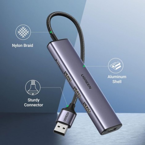 Bộ chia USB 3.0 sang 4 cổng USB 3.0 tốc độ 5Gbps Ugreen 20805, trợ nguồn cổng USB-C