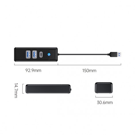 Bộ chia USB-A sang 2 cổng USB 3.0 và 1 cổng Type C Orico PWC2U-U3-015-BK-EP