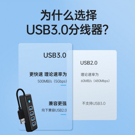 Bộ chia USB-A sang 4 cổng USB 3.0 , Đen, Orico PW4U-U3-015-BK