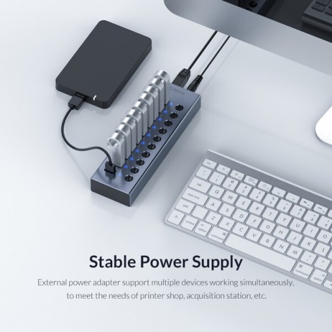 Bộ chia USB Hub 10 cổng USB 3.0, Xám, ORICO - BT2U3-10AB-GY