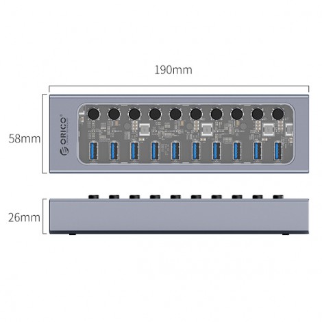 Bộ chia USB Hub 10 cổng USB 3.0, Xám, ORICO AT2U3-10AB
